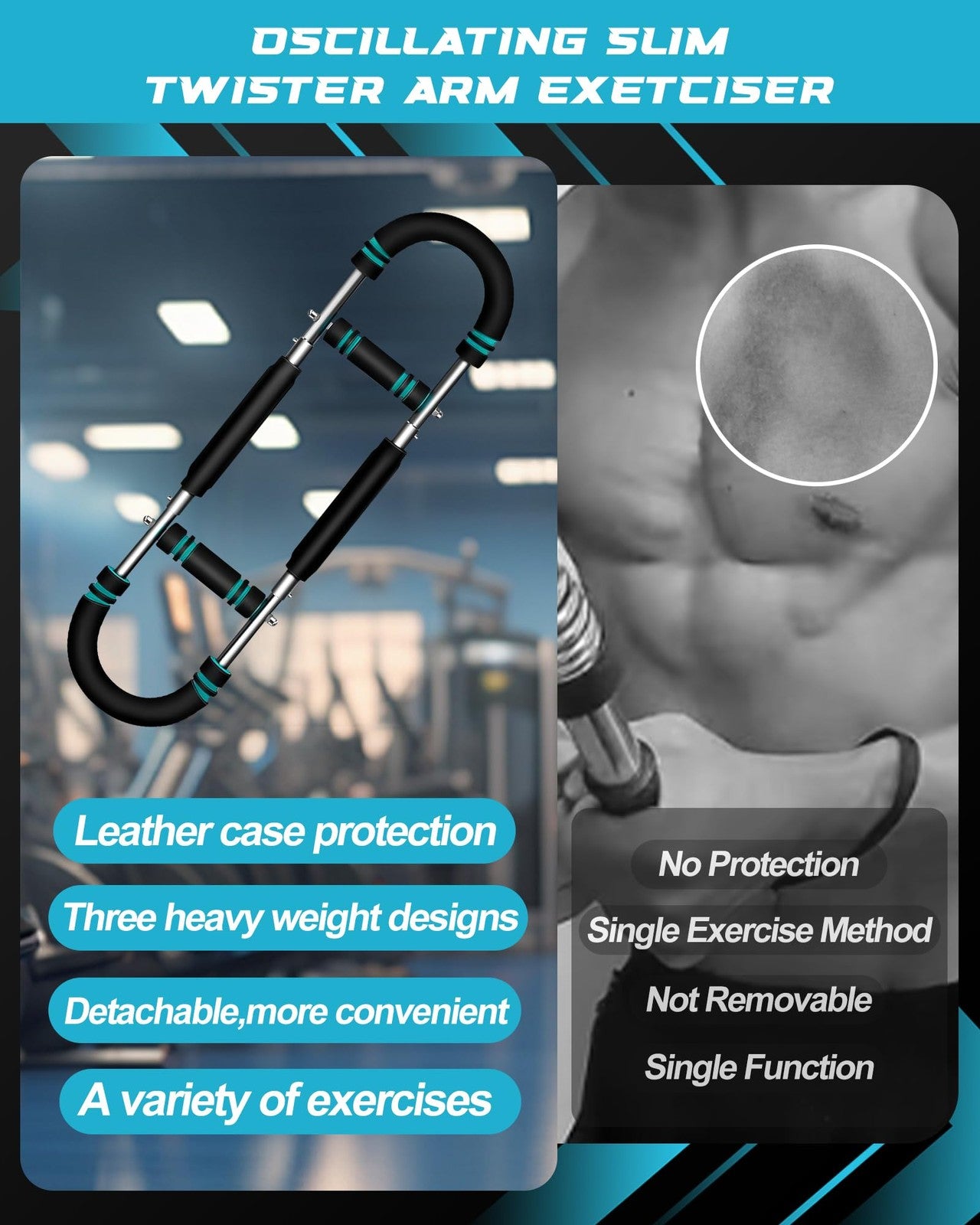 Adjustable Power Twister Bar Arm Chest Shoulder Trainer Workout Equipment Fitnes